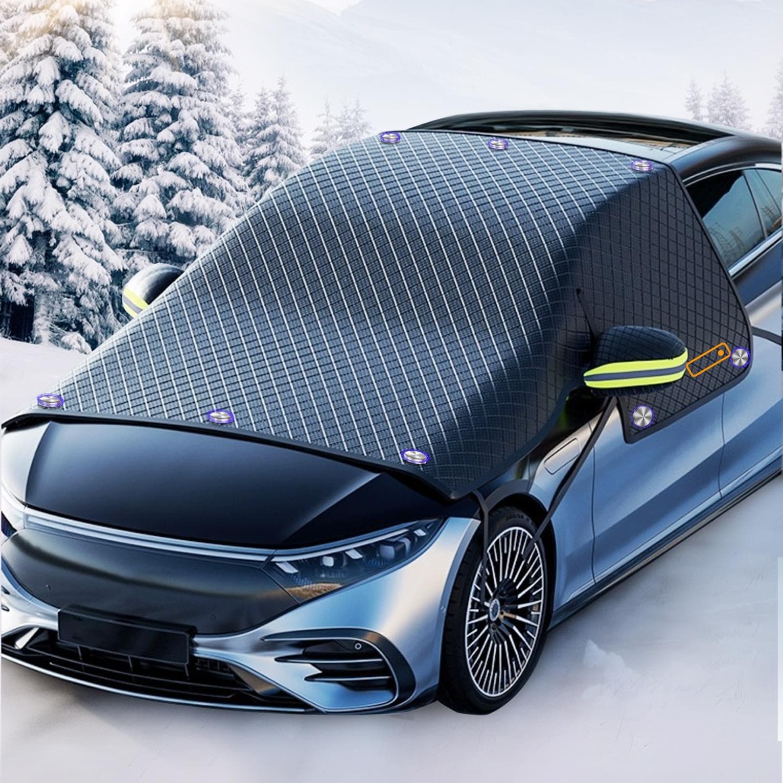 Maxee Frontscheibenabdeckung Winter, Windschutzscheibenabdeckung Auto 10 Magnet, Türgriffe abdecken, Scheibenabdeckung Abdeckung Auto Frontscheibe Für Die Gegen, Schnee, EIS, Frost, UV schwarz-1