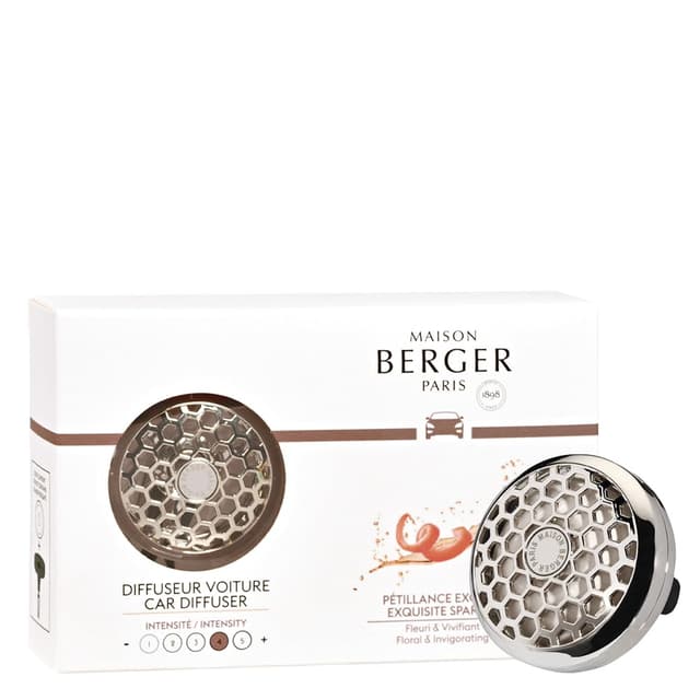 Maison Berger - Auto-Diffusor Pétillance Exquise - Florale und fruchtige Duftnote - Lang anhaltende Duftverteilung - Diffusor + 1 Refill Rose 1 stück (1er Pack)