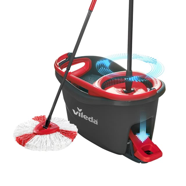 Vileda Turbo Wischmopp Komplett Set, Bodenwischer mit Teleskopstiel, Mikrofaser Moppkopf mit Kraftfasern und Eimer mit Powerschleuder, für alle Böden, schnell und reinigungsstark, Stiellänge 75-130cm