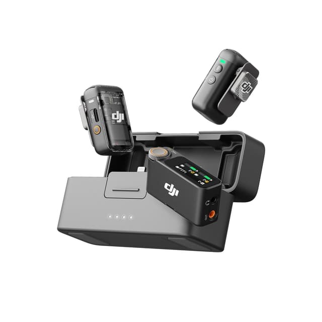 DJI Mic 2 (2 Sender + 1 Empfänger + Ladeschale), Kabelloses Lavalier-Mikrofon, Bluetooth Mikrofon für Kamera, Handy, Vlog, Rauschunterdrückung, 48 kHz interne 32-Bit-Float-Aufnahme, 250 m Reichweite