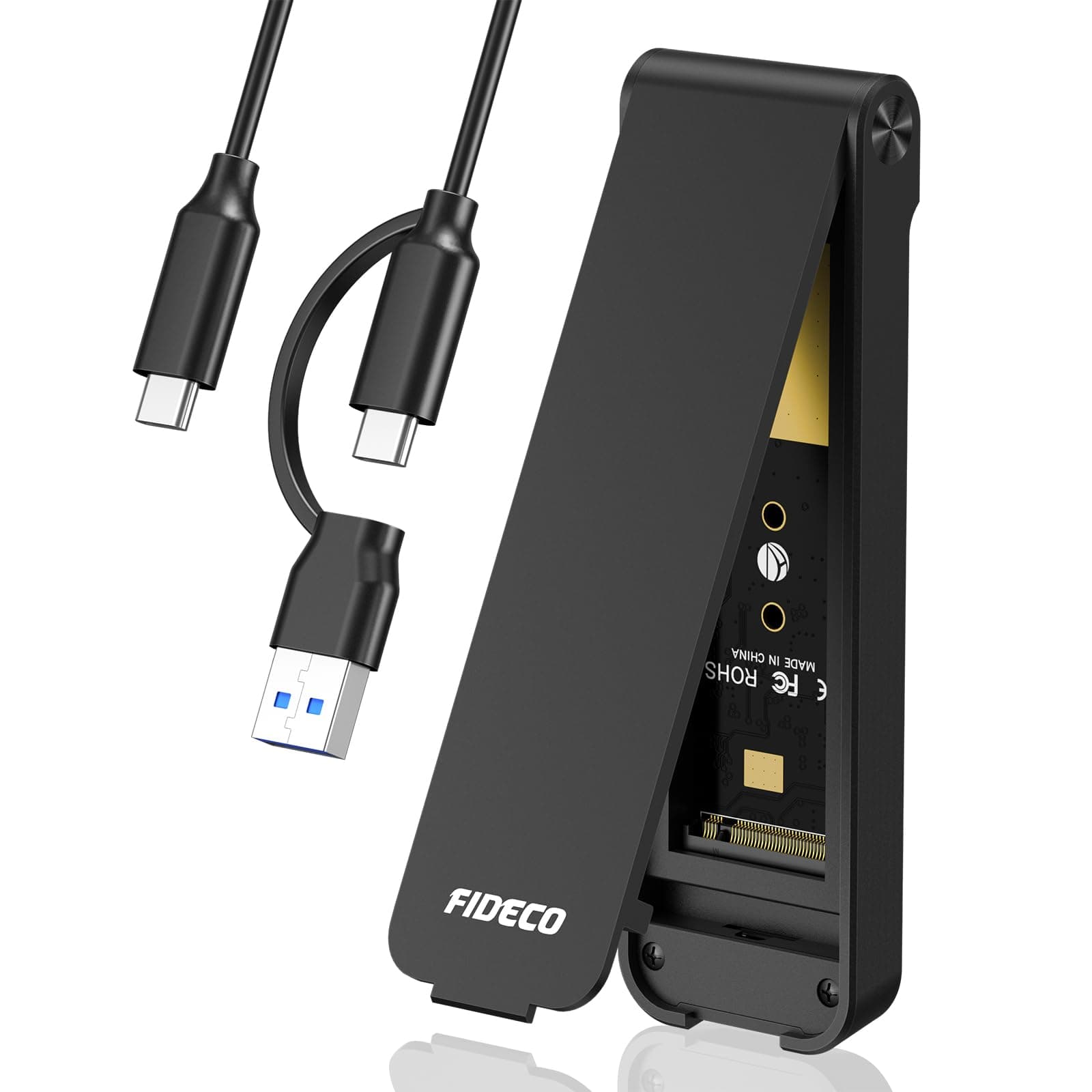 FIDECO M.2 NVMe SSD Gehäuse, USB 3.2 Gen 2 (10Gbps) M.2 NVMe USB Adapter, Sandwich-Stil-Design, Werkzeuglose Installation, Unterstützt UASP und Trim
