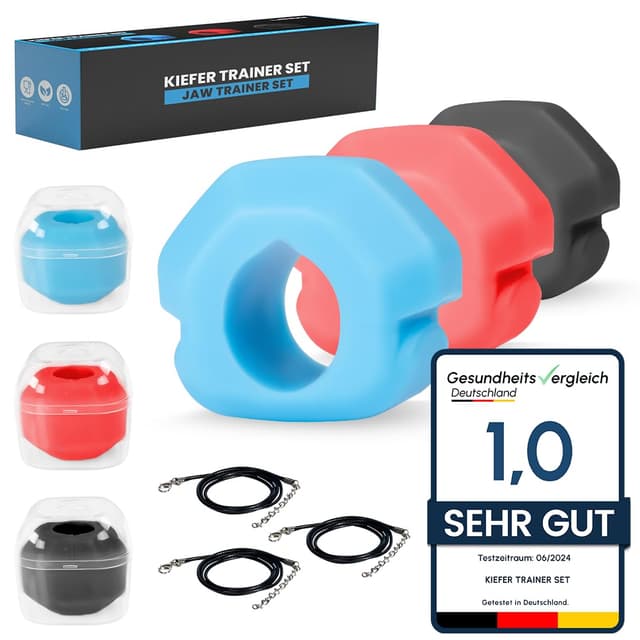 Kiefer Trainer Set 2.0 | Das Original - Kiefertraining mit dem Jawline Trainer & Jawline Toner; Doppelkinn Entferner; Gesichtstrainer; Neck Trainer & Anti-Falten Männer