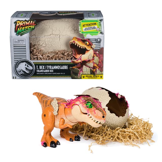 Primal Hatch, Jurassic World, Interaktiver T-Rex im Ei, 100+ Soundeffekte und Reaktionen, Spielzeug für Kinder ab 5 Jahren