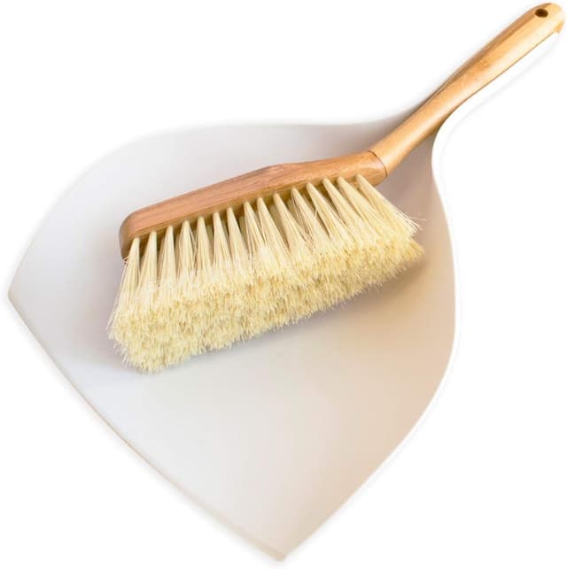 Eco Natural Handfeger Und Schaufel Bambus Besen Und Kehrschaufel Set Kehrblech Kehrset Kehrgarnitur Putzset 25 x 5,5 x 34 cm, Beige