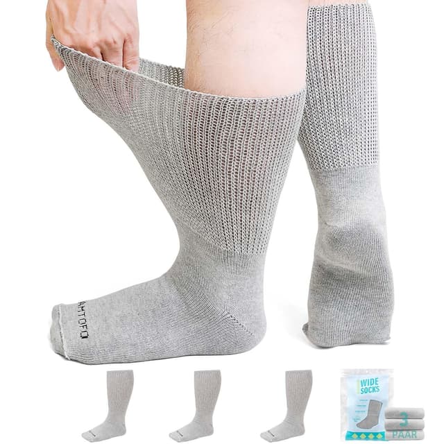LOFIR Diabetiker Socken Herren Damen: Diabetikersocken Ohne Gummibund Baumwolle Herren Socken Extra Weit Breiter Gürtel Ohne Naht Socken für Senioren Geschwollene füße 3 Paare 39-50 Grau 47-50