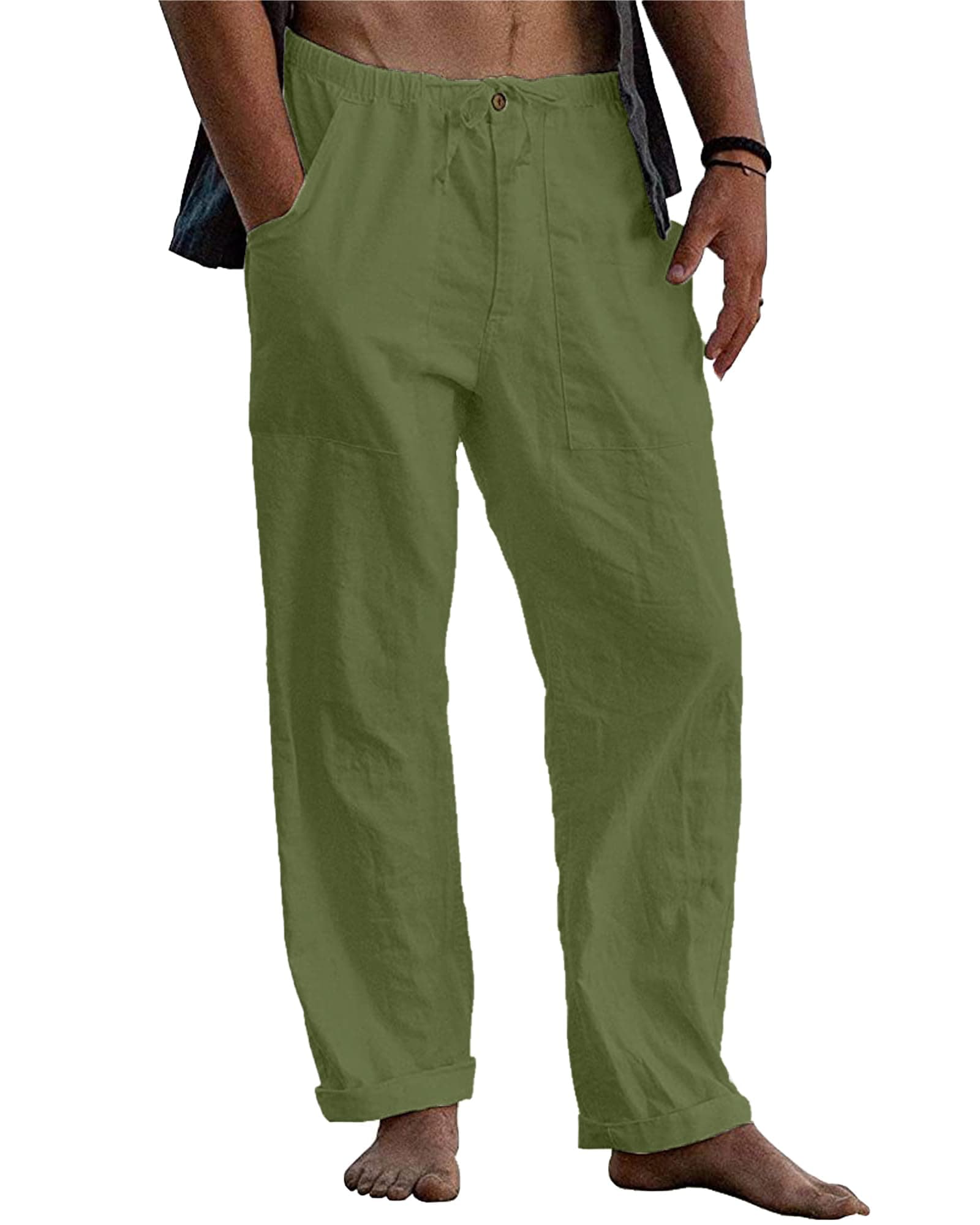 LVCBL Leinenhose Herren Sommer Herbst Lose Lässige Leinenhose mit Taschen Elastischer Bund