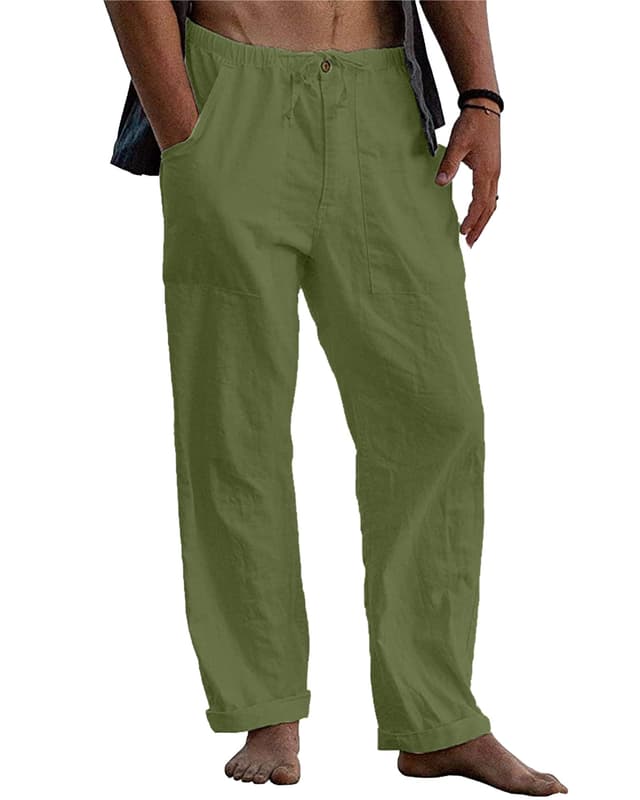 LVCBL Leinenhose Herren Sommer Herbst Lose Lässige Leinenhose mit Taschen Elastischer Bund