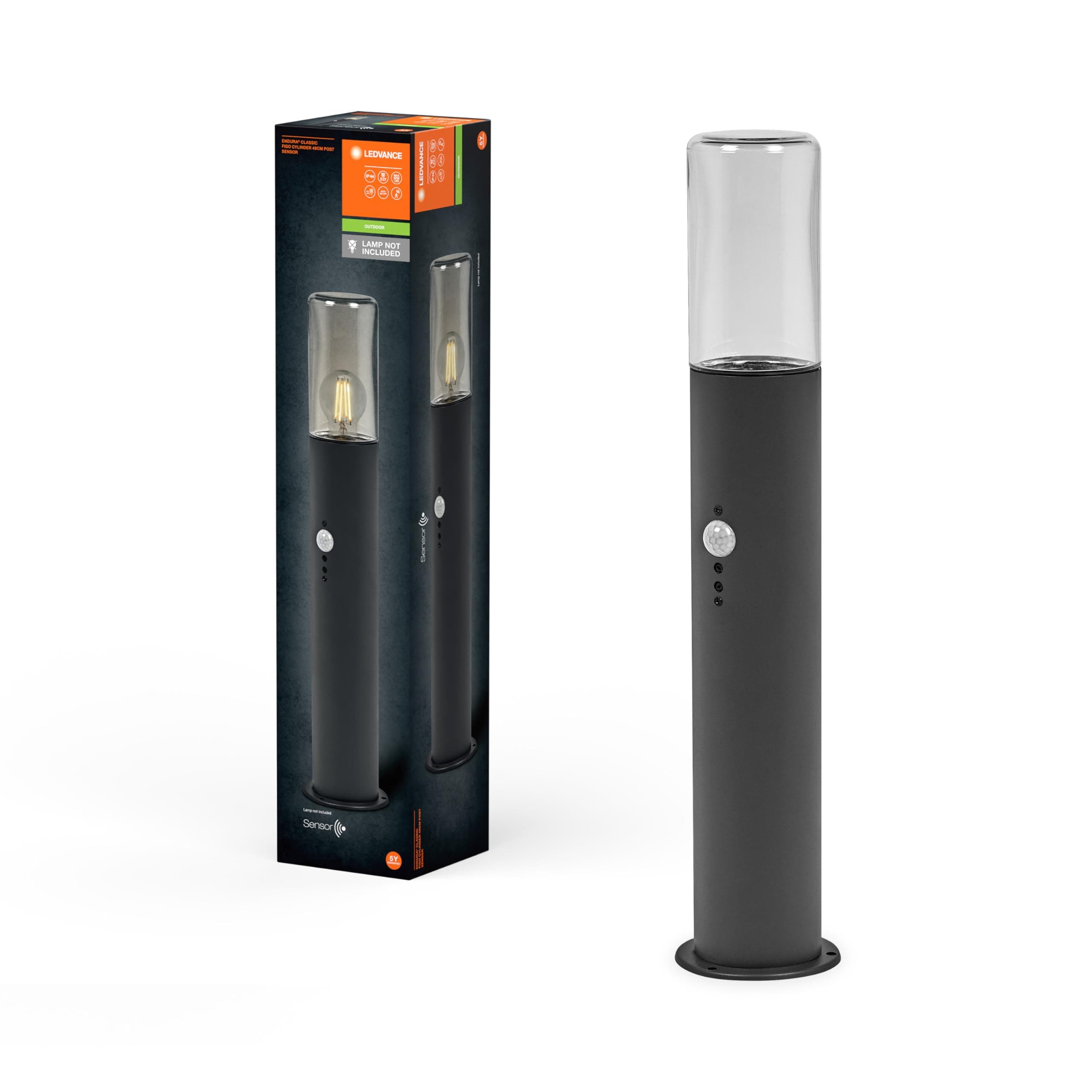 Ledvance ENDURA CLASSIC FIGO CYL Außenleuchte, Wandleuchte, dunkelgrau, 49 cm, Edelstahl, einfache & schnelle Installation, IP44, Bewegungsmelder, Tageslichtsensor, flexible Anwendung im Außenbereich Edelstahl Ohne Sensor Cylinder