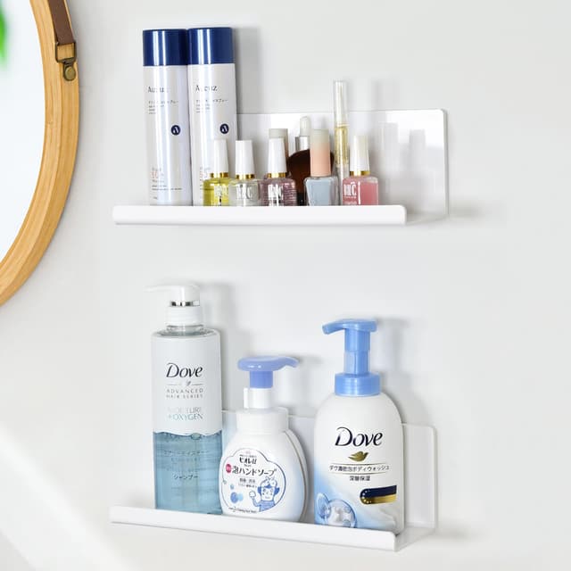 Toski Wandregal Ohne Bohren, Regal Wand Acryl 2 Stück, Schweberegal Weiss 30cm, Küchenregal Hängend zum Kleben, Schwebendes Bücherregal, Bilderleiste, Kleberegal Bad, Wall Shelf Weiß