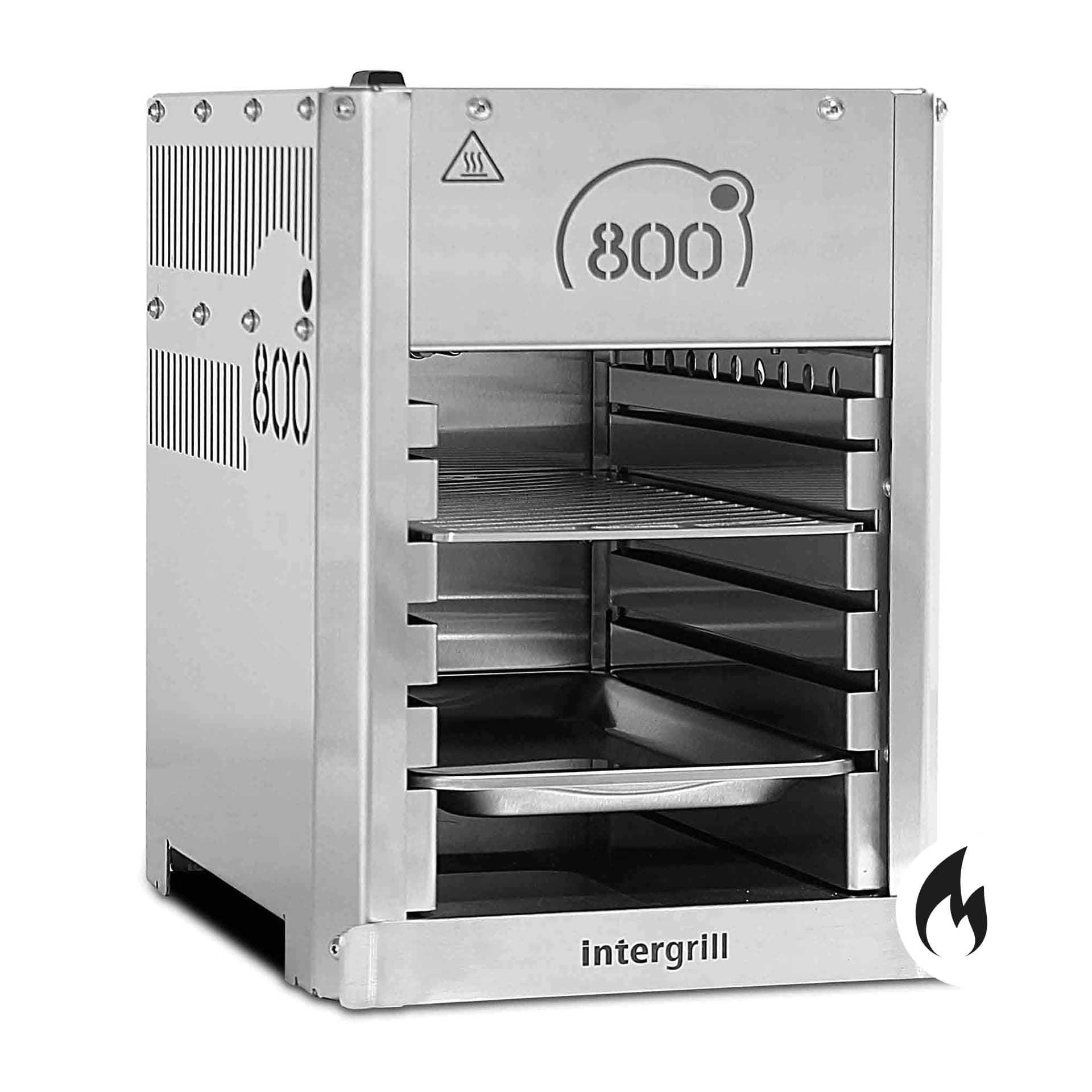 intergrill 800° Gasgrill Light 3,3kW | 12,6 kg Hochleistungs-Steakgrill | Oberhitze-Campinggrill Edelstahl | Inkl. Grillrost Gastroschale Piezozündung