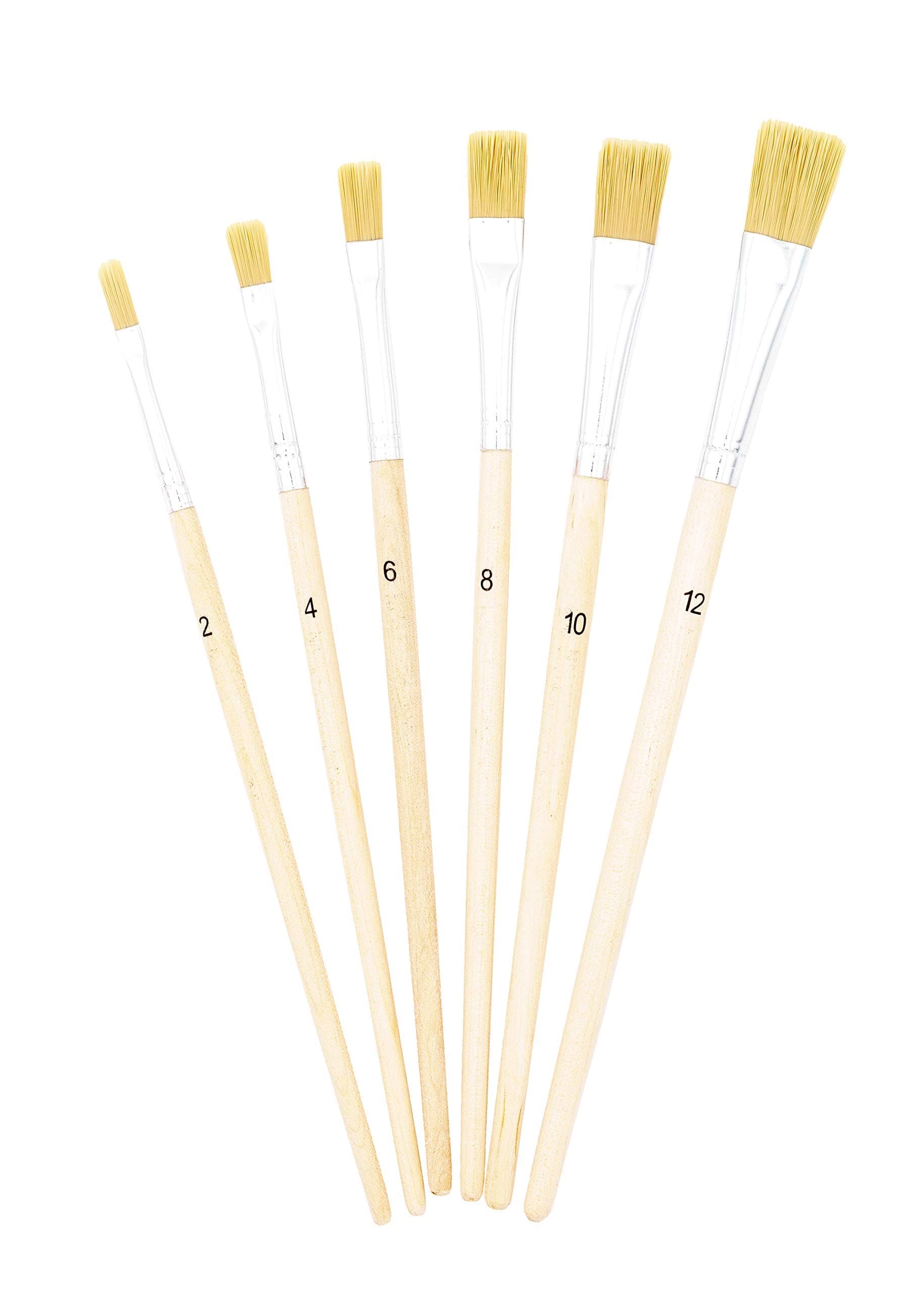 TSI 49108 Schulmalpinsel-Set 6-teilig, Borstenpinsel 2,4,6,8,10,12, Schaft naturbelassen