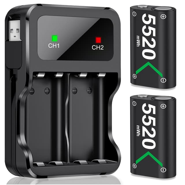 Akku für Xbox One/Series X&S Controller, 2 Stück Hoher Kapazität 5520mWh NI-MH Batterien, Kompatibel mit Xbox Series X&S/Xbox One S/X/Elite Controller