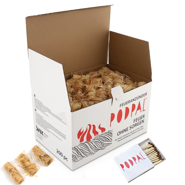 PODPAL 200 Stück Herbst-Anzündwolle – 100% Holzwolle & Wachs, umweltfreundlich, geruchlos – Schnellzündende Anzündhilfen für Kamin, Ofen, Grill & Lagerfeuer