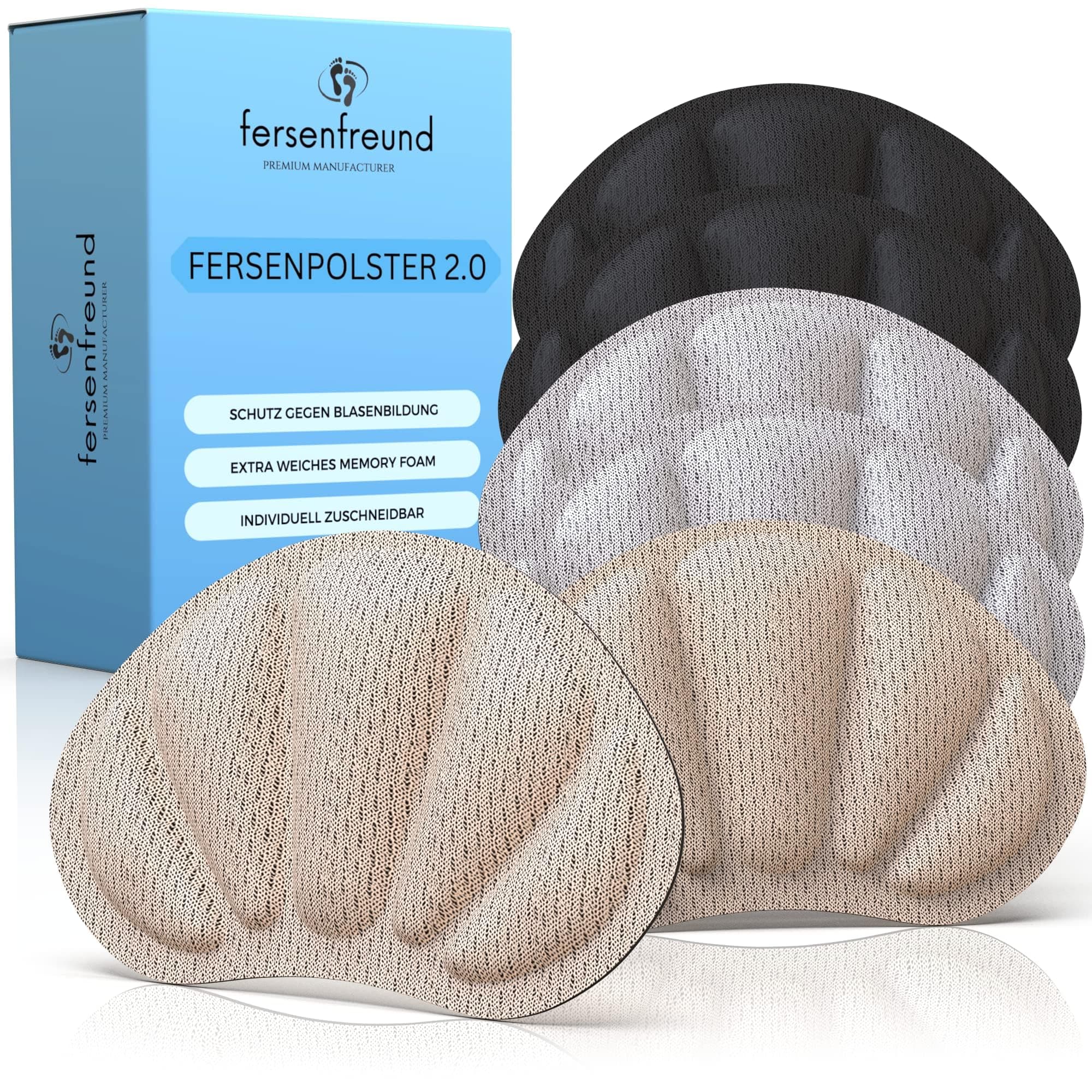 FERSENFREUND© Premium Fersenpolster Schuheinlagen - DAS ORIGINAL - Fersenschutz Fersenkissen Gel Antirutsch Einlagen für zu große Schuhe & Stiefel Schuhfüller Heel Protector Pads gegen Blasen 6er-Set