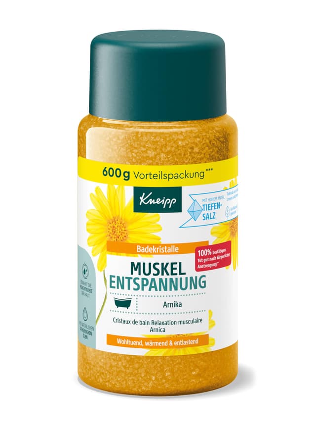 Kneipp Badekristalle Muskel Entspannung - Badezusatz mit wertvollem Extrakt der Arnika - wohltuend, wärmend, entlastend - 600 g 600 g (1er Pack) Single