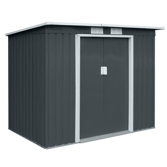 HATTORO P100 Gartenhaus mit Pultdach, Geräteschuppen 213x130x173cm, Gerätehaus mit 2 Schiebetüren, Belüftungsgitter & Metall-Rahmen, Modernes Grau/Anthrazit, Verzinkter Stahl