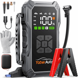 YaberAuto Starthilfe Powerbank mit Kompressor, 150PSI 6000A Auto Starthilfe, Starthilfe Powerbank, Jump Starter (All Benzin und 10.0L Dieselmotor) mit LCD Bildschirm und 500 Lumen Notlicht Angebot bei HelloDeals