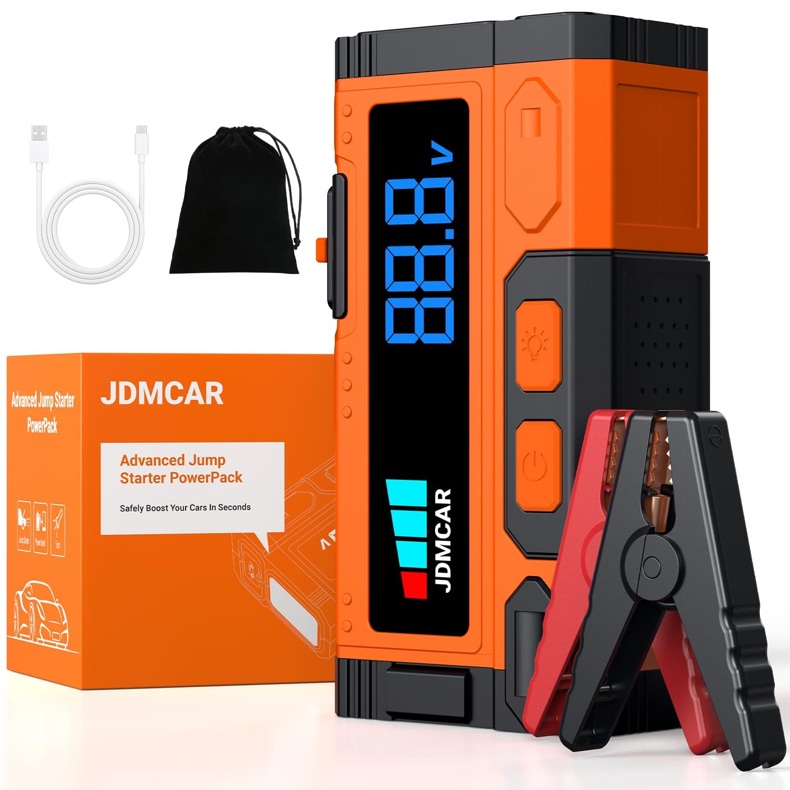 JDMCAR Starthilfe Powerbank für Pkw, 5000A 12V Auto Starthilfe Powerbank, Jumper Starter Powerbank mit LCD Bildschirm & LED Taschenlampe, Autobatterie Booster, für bis zu 9L Benzin & 8.5L Diesel MB Coral
