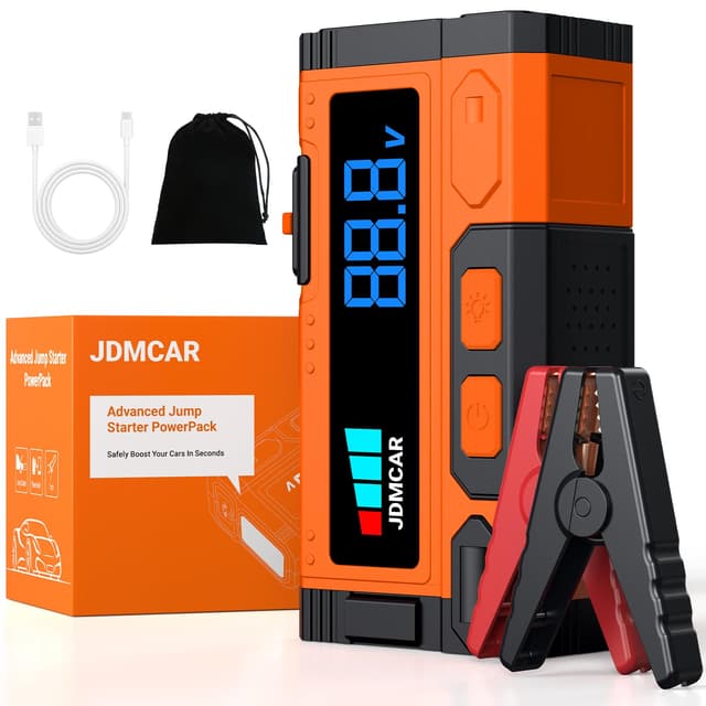JDMCAR Starthilfe Powerbank für Pkw, 5000A 12V Auto Starthilfe Powerbank, Jumper Starter Powerbank mit LCD Bildschirm & LED Taschenlampe, Autobatterie Booster, für bis zu 9L Benzin & 8.5L Diesel MB Coral