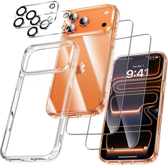UniqueMe für iPhone 17 Pro Hülle - Handyhülle für iPhone 17 Pro Case, 5 in 1 Set Rundumschutz Schutzhülle Cover, 1 Handyhülle & 2 Schutzfolie & 2 Kameraschutz - Transparent 17 Pro Transparent