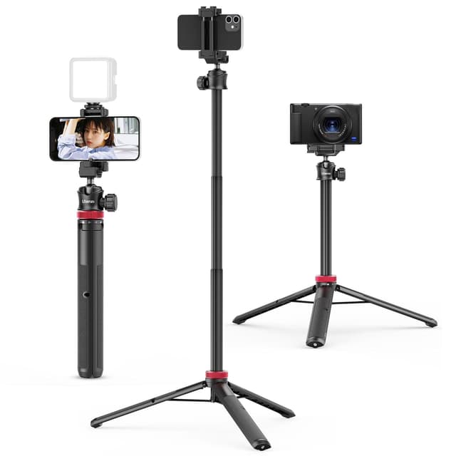 ULANZI MT-44 Handy Kamera Stativ 147cm 2in1 Selfie Stick Fernbedienung, 360° Kugelkopf, Cold Shoe Handyhalterung, 1/4" Gewinde Kompakt Reisestativ Dreibein Tripod für DSLR-Kameras Canon Samsung iPhone Schwarz