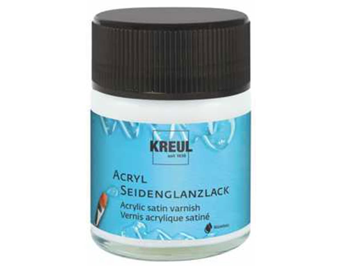 KREUL 79402 - Acryl Seidenglanzlack, seidenglänzend transparent,50 ml Glas, auf Wasserbasis, Schutz- und Überzugslack für durchgetrocknete Aufmalungen, bedingt witterungsbeständig, speichelecht seidenglänzend 50 ml