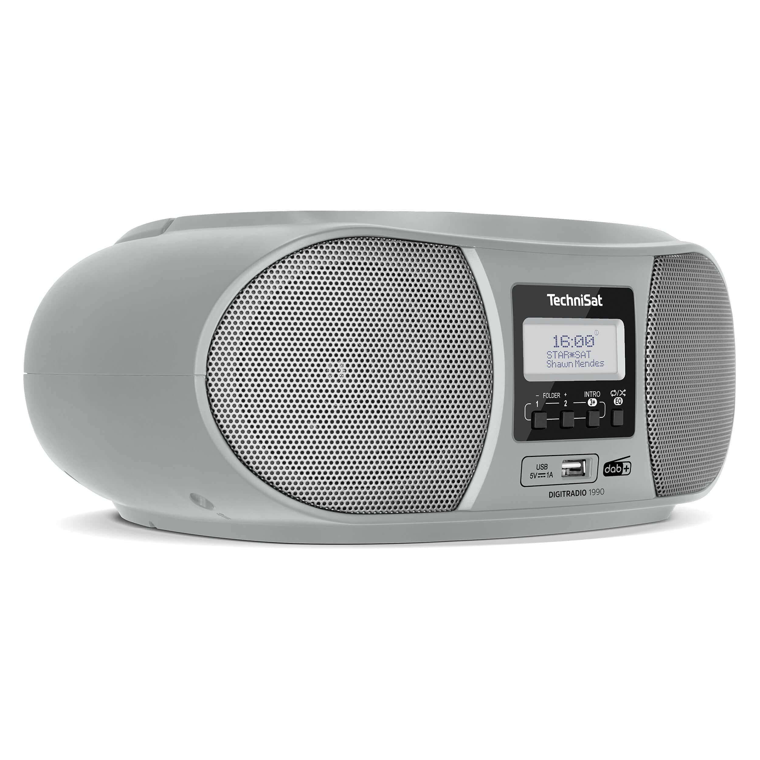 TechniSat DIGITRADIO 1990 - Stereo-Boombox mit DAB+/UKW-Radio und CD-Player (Bluetooth-Audiostreaming, Kopfhöreranschluss, USB, AUX in, Ladefunktion, Uhr, 2 x 1,5 Watt Ausgangsleistung) silber