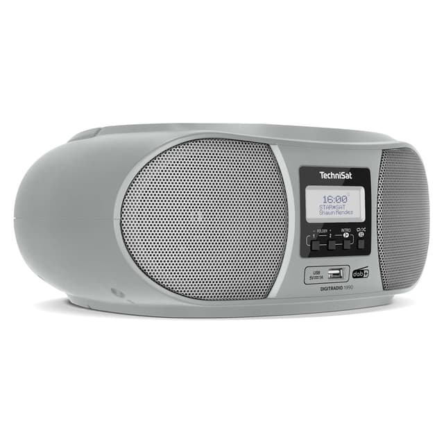 TechniSat DIGITRADIO 1990 - Stereo-Boombox mit DAB+/UKW-Radio und CD-Player (Bluetooth-Audiostreaming, Kopfhöreranschluss, USB, AUX in, Ladefunktion, Uhr, 2 x 1,5 Watt Ausgangsleistung) silber