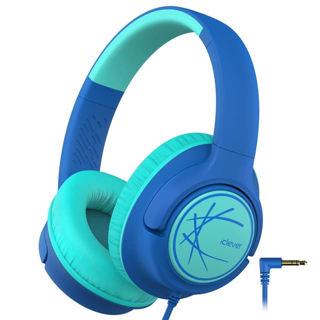 iClever Kopfhörer Kinder, Kinderkopfhörer mit Kabel 85dBA Sichere Lautstärke, Stereo Sound, Over Ear Faltbare 3.5 mm Jack Kinder Kopfhörer für iPad, Tablets, Schule, Reisen, Blau A-Blau