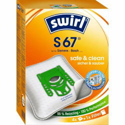 Swirl S 67 EcoPor Staubsaugerbeutel (4 Beutel), reißfeste Staubbeutel für einige Siemens & Bosch Staubsauger, 99,9% Filterung von Hausstaub & allergenem Feinstaub Angebot bei HelloDeals