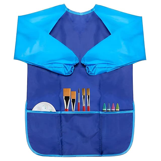 Voarge Malschürze, Nylon, wasserdicht, Malschürze mit Ärmeln für Kinder von 7 bis 12 Jahren, L Blau