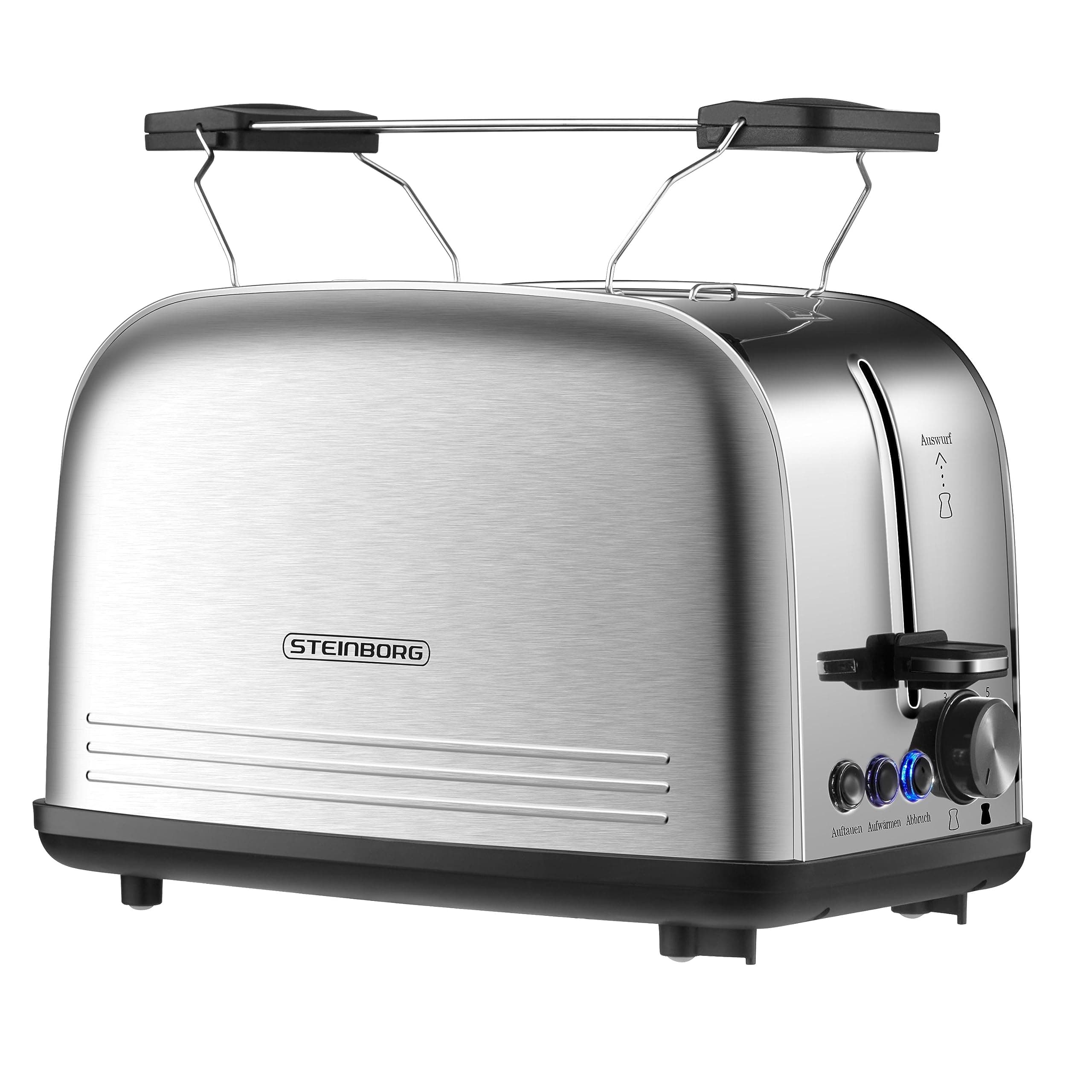Edelstahl Toaster mit Brötchenaufsatz | Toaster 2 Scheiben | Doppelschlitz Toaster | 7 Stufen | 4 Funktionen| Toastautomat | Krümelschublade