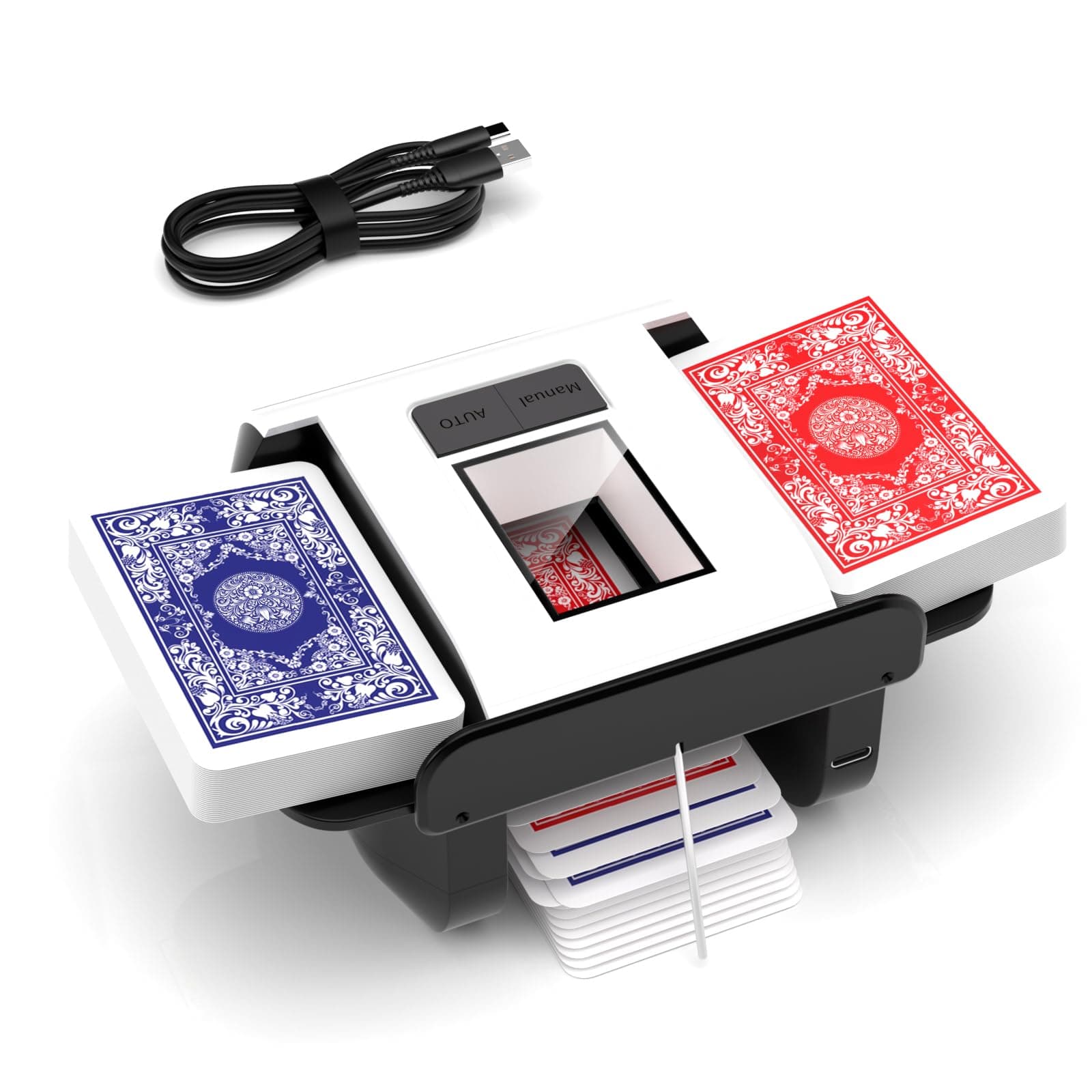 Kartenmischmaschine, Automatischer Kartenmischer für 1–2 Decks, Elektrische Mischmaschine Karten mit 2000mAh Wiederaufladbarer, Geräuscharm kartenmischgerät für UNO Skip Bo Kartenspiel Poker Phase10