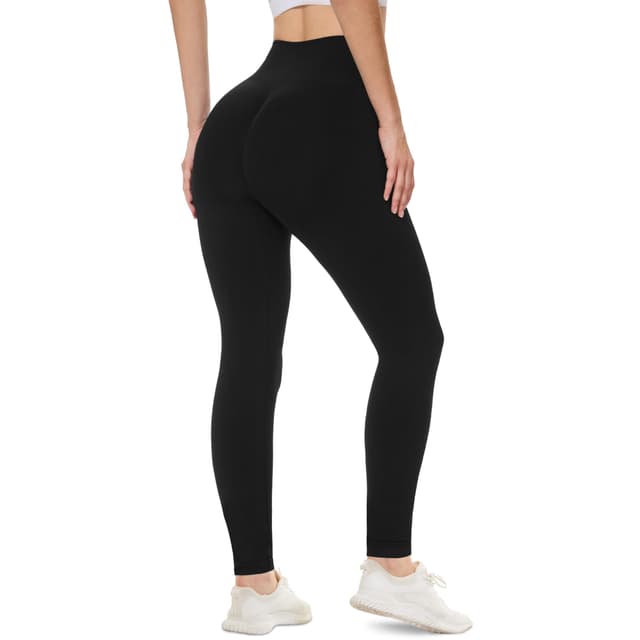 DDOBB Scrunch Butt Leggings Sport Damen Leggins Gym Fitness Push Up Booty Nahtlose Po High Waist Sportleggins Lang Seamless Yogahose Blickdichte M Schwarz