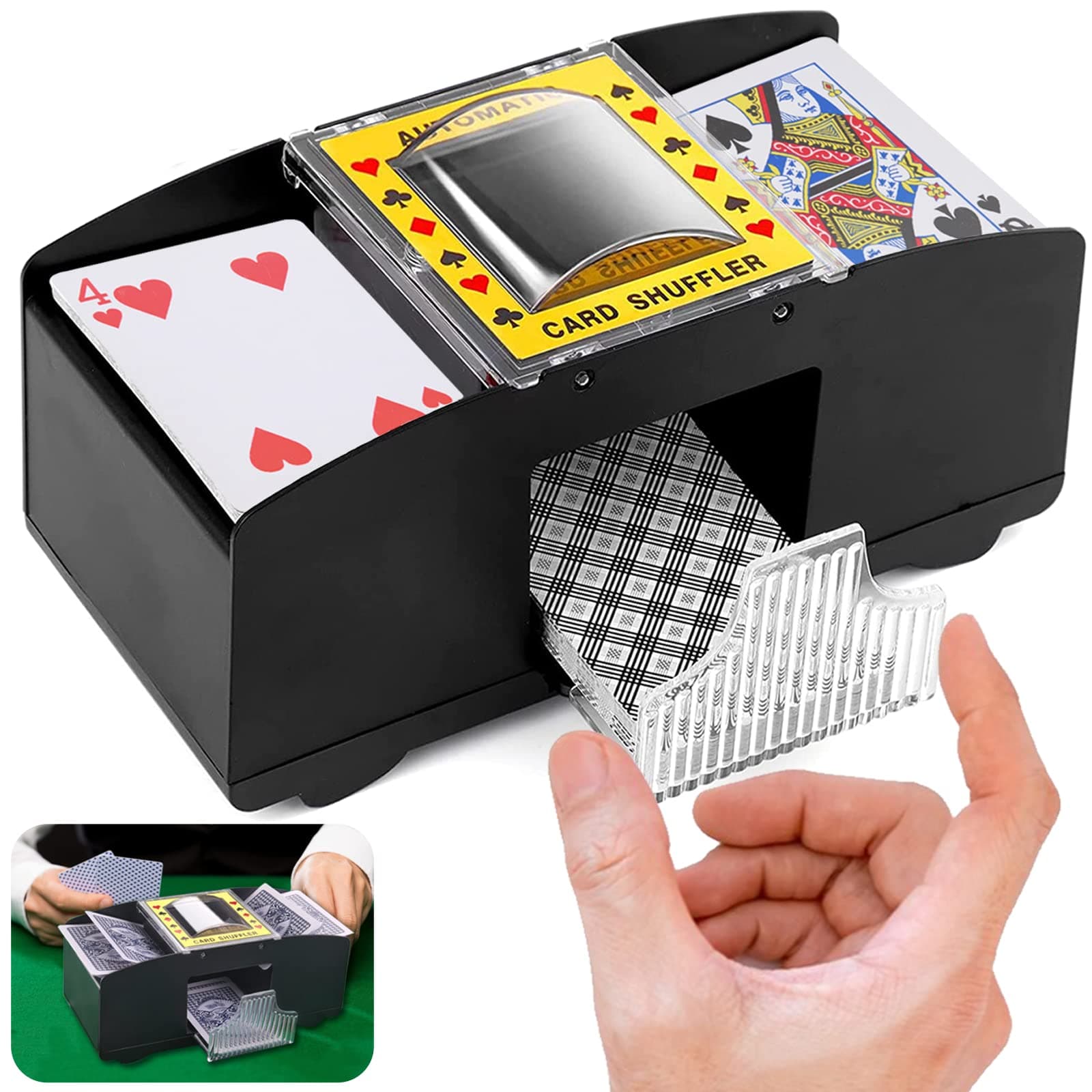 ZAKVOP Kartenmischmaschine Elektrische für 1-2 Decks, Automatischer Kartenmischer für UNO, Poker, Skyjo, Skip BO Kartenspiel, Schneller Kartenmischgerät Card Shuffler