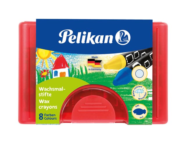 Pelikan Wachsmalstifte, rund, wasserfest, 8 Stück in Box plus Schaber, mit natürlichem Bienenwachs