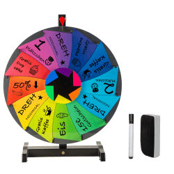 Glücksrad zum Drehen 48cm Groß - Gluecksrad Spiel mit 18" Drehrad & Stativ | Glücksrad Zum Selbstgestalten mit Editierbaren Feldern | Das Set Enthält Einen Whiteboard Radierer + Markierungsstift Angebot bei HelloDeals