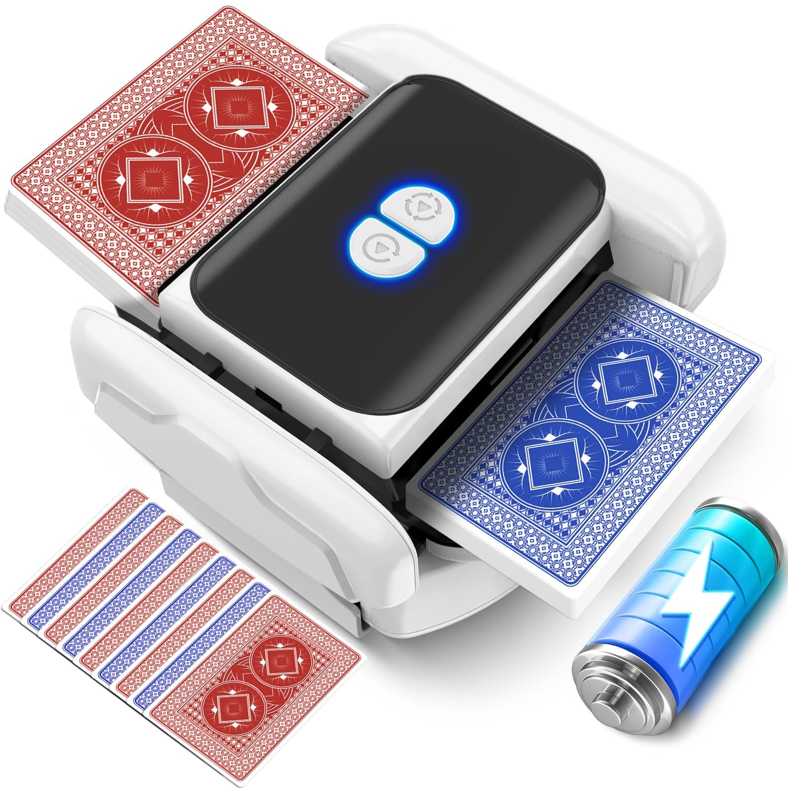Kartenmischmaschine Elektrische - Automatischer Mischmaschine Karten,USB Kartenmischer mit Akku 2600mah,Kartenmischgerät für 1-2 Decks Poker Gleichmäßig & Nicht Eingeklemmt,Card Shuffler für UNO,Romme