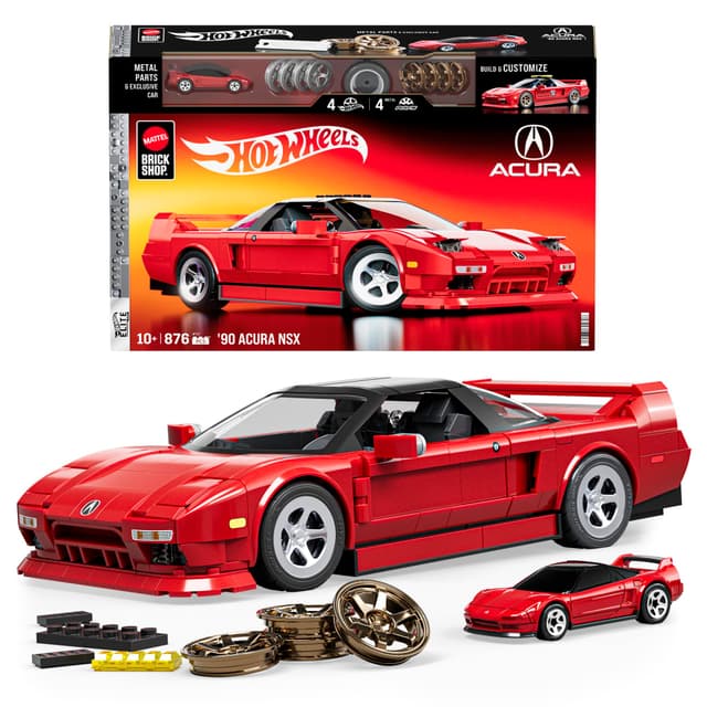 Mattel Brick Shop Hot Wheels Elite Serie Bauset, ’90 Acura NSX mit 876 Teilen, realistischen Details und individuellen Aufklebern, für Sammler und Kinder ab 10 Jahren, JFT17