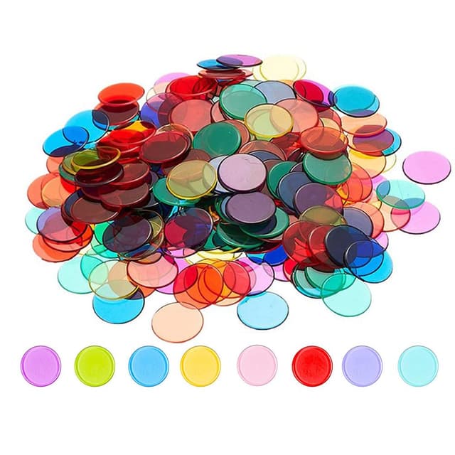 BLeezm 200 STK Bingo Chips Plastik Chips Transparente 6-farbige Zähl-Chips Plastikmarkierer für Bingo Spielkarten Mathe Üben Anzahl der Spielchips - 1,9 cm(Zufällige Farbe)