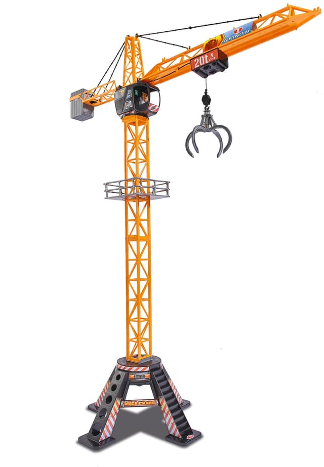 Dickie Toys - Mega Crane (120 cm) – extra großer Spielkran für Kinder von 3-5 Jahren, mit Fernbedienung, Seilwinde, Greifarm, 350° drehbar, Ferngesteuerter Kran Kranhöhe: 120 cm