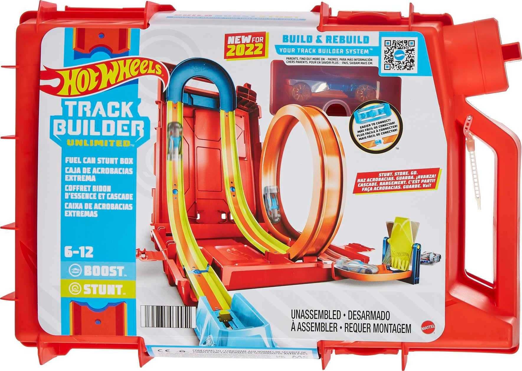 Hot Wheels Autorennbahn Benzinkanister, Stunt-und Rennaction für Spielzeugautos, mit Looping Track, Aufbewahrungsbox, Auto Spielzeug, Spielzeug ab 6 Jahre, HDX78
