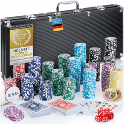Profi Pokerkoffer Pokerset inkl. 300-500 Chips hochwertigen Pokerchips; Pokerdeck, Kartendeck, Pokerkarten, Würfel, Dealer-Button; abschließbar Alu-Koffer; Casino für Zuhause (Schwarz, 500 Chips) Angebot bei HelloDeals