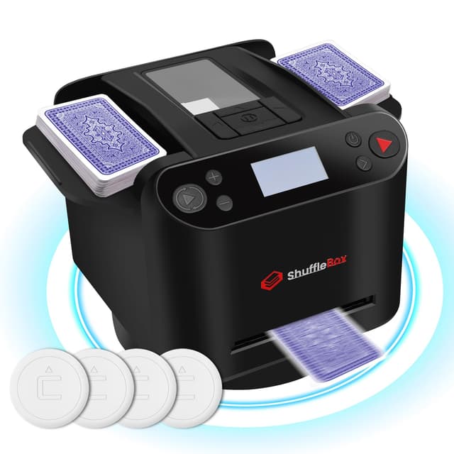ShuffleBox G1 Pro Automatische Kartenmischer und Kartensender 2 in 1,Ultra leise,für UNO, Taco Cat Ziegenkäse Pizza, fünf Kronen, Monopoly Deal, Bycicle und Maverick Karte (Schwarz)