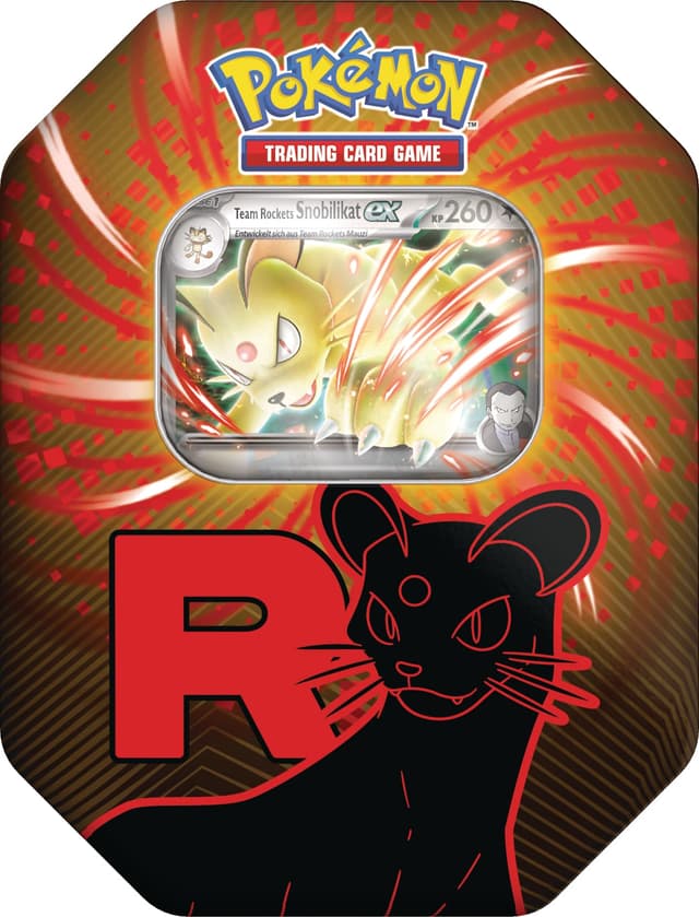 Pokémon-Sammelkartenspiel: Tin-Box Team Rocket – Snobilikat-ex (1 holografische Promokarte & 4 Boosterpacks)