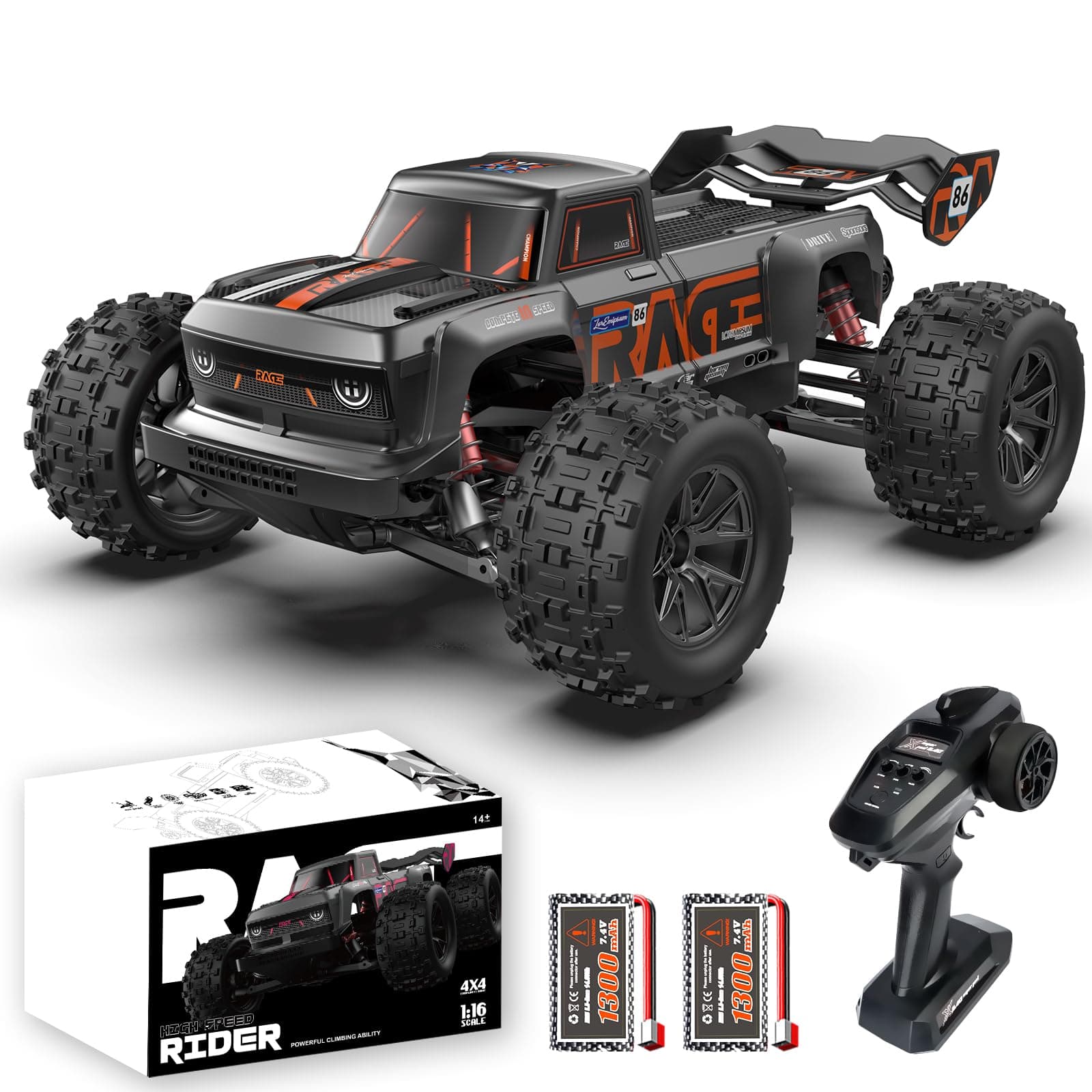 dexinco Ferngesteuertes Auto, 1:16 RC Auto, 4WD 40km/h Hobby Offroad Monster RC Truck, All Terrain Wasserdicht RTR RC Buggy, RC Crawler mit 2 Akku, Geländegängig Spielzeug LKW