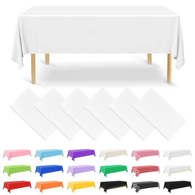 NACHLYNN 6 Stück Einweg Tischdecke 137 x 274 cm Weiß Rechteckige Tischabdeckung Wasserdicht Gartentischdecke für Festivals Party Hochzeiten Brautpartys Geburtstag Dekorationen 6 Weiß