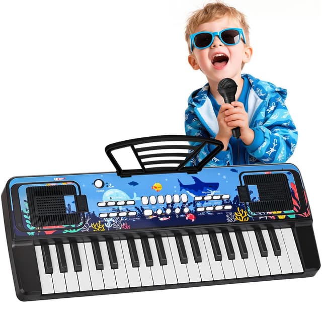 Kinder Keyboard Klavier mit Mikrofon Notenständer, 37 Tasten Tragbare Elektronische Kinderklavier Musik Spielzeug ab 3 4 5 6 Jahren, Geburtstag Weihnachten Geschenke für Jungen/Mädchen