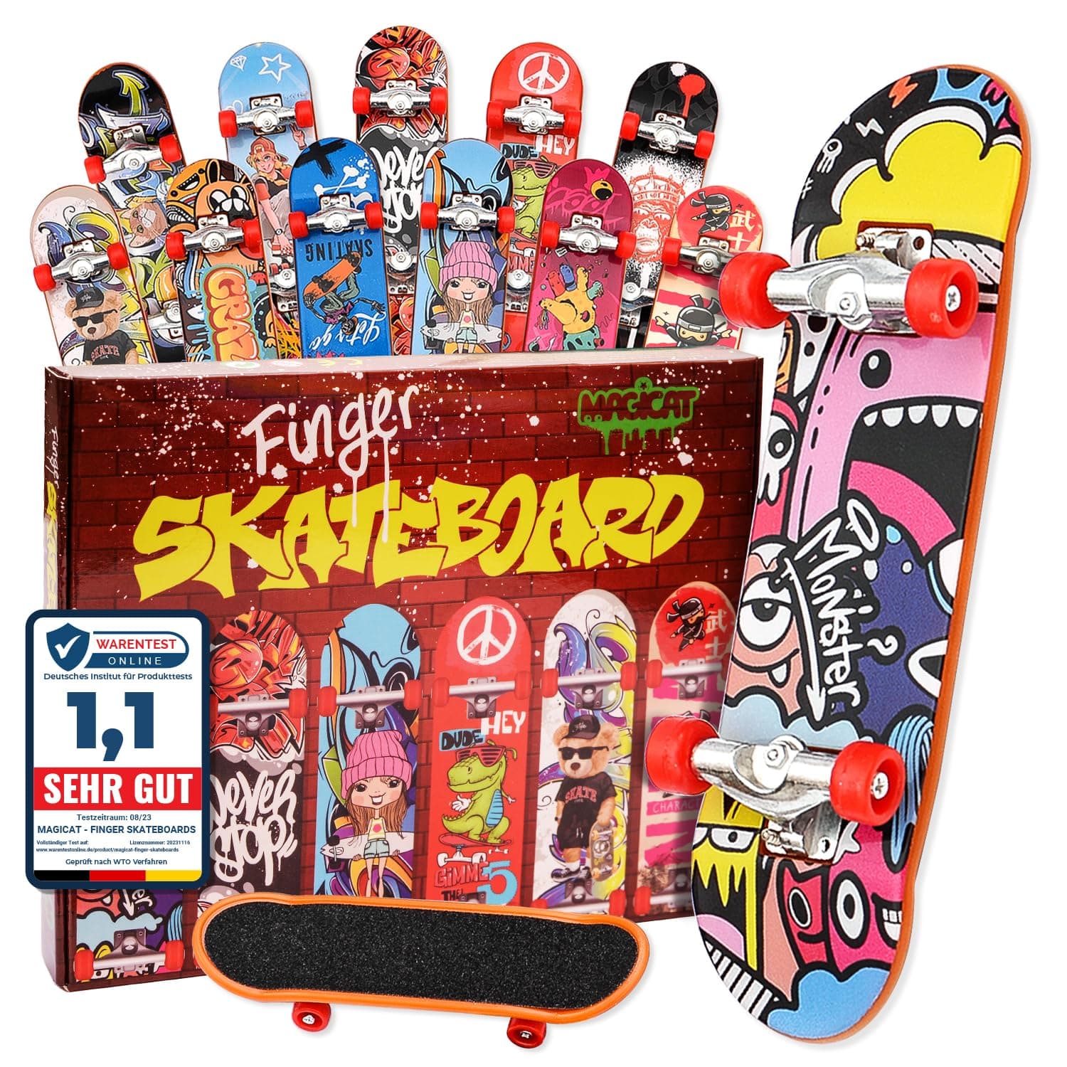 Magicat Finger Skateboard Set – 12 einzigartige Designs für endlosen Spaß! Das Top-Mitgebsel für Kindergeburtstage Kreative Fingerboard Spiele