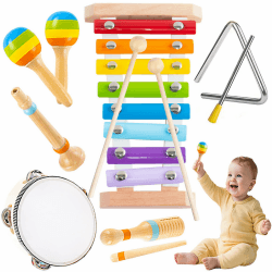 Spielzeug ab 1 Jahr,Montessori Spielzeug ab 1 2 3 4 5 Jahr Musikinstrumente für Baby Spielzeug Geschenk Musik Kinderspielzeug ab 1-5 Jahre MäDchen Junge Holzspielzeug Musik Set Geburtstag für Kinder Angebot bei HelloDeals